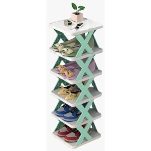 Shoe Cabinet, Shoe Rack - 6-Tier Shoe Organizer for Narrow Closets, Space-Saving Shoe Cabinet for Bedroom, Wardrobe, Hallway, Garage. (Light Blue)