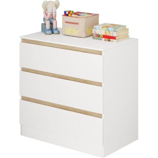 WOLTU Chest of Drawer Bedroom Furniture 3 Drawers Bedside Cabinet Storage Night Stand White and Oak