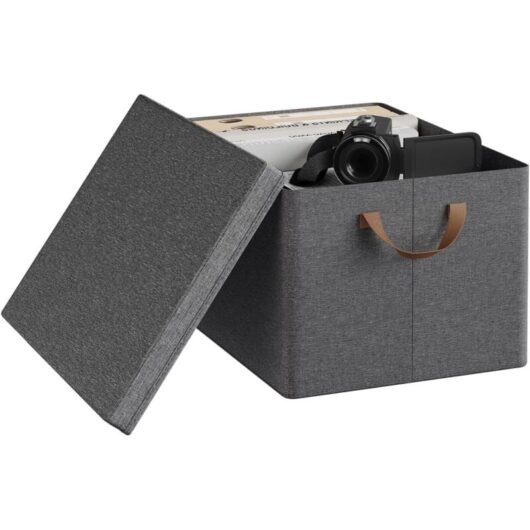 WOLTU Set of 1 36L Storage Boxes with Lids and Handles, Foldable Non-Woven Fabric Storage Bins Organizer for Bedroom Closet Office, Grey