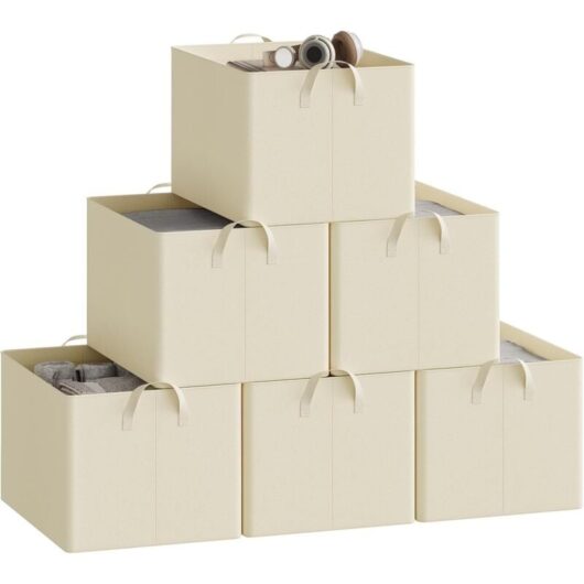 WOLTU Set of 6 50L Storage Boxes with Handles, Foldable Storage Organizer Containers Cube Baskets for Bedroom Closet Office, Cream