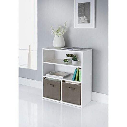 Wooden Storage 2 Shelves 2 Cube Storage Basket Shelving Unit