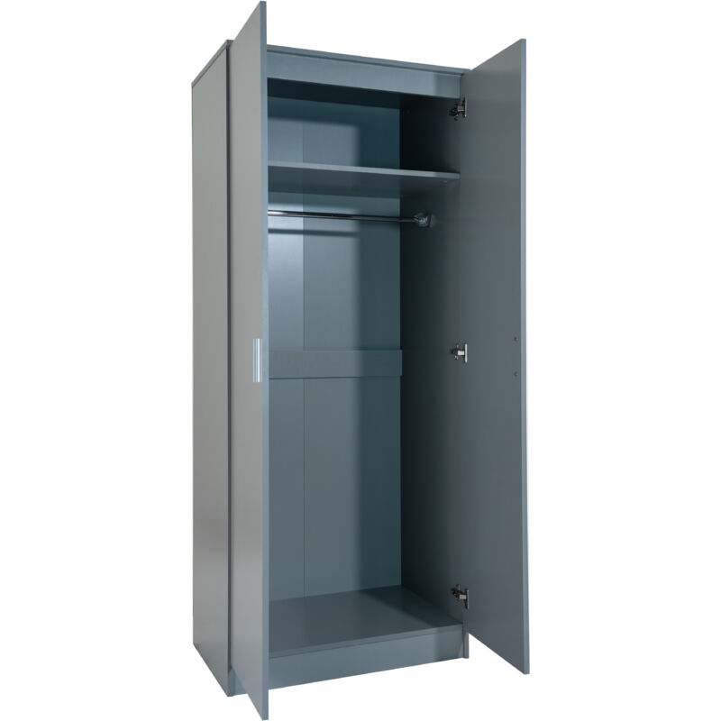 2 Door Wardrobe With Hanging Rail And Shelf Bedroom Storage - Light Grey