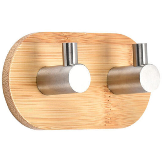 Adhesive Hooks, Wall Hooks for Towel Racks in Bathroom, Kitchen and Bedroom, Made of Bamboo and Stainless Steel