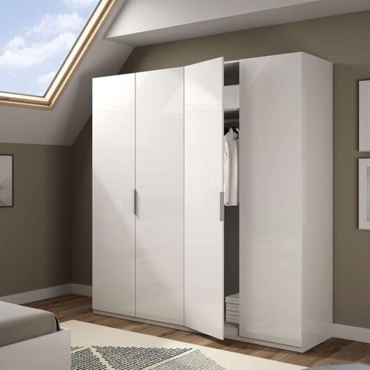 MAX 180cm Wide Satin White Wardrobe 4 Door Storage Unit