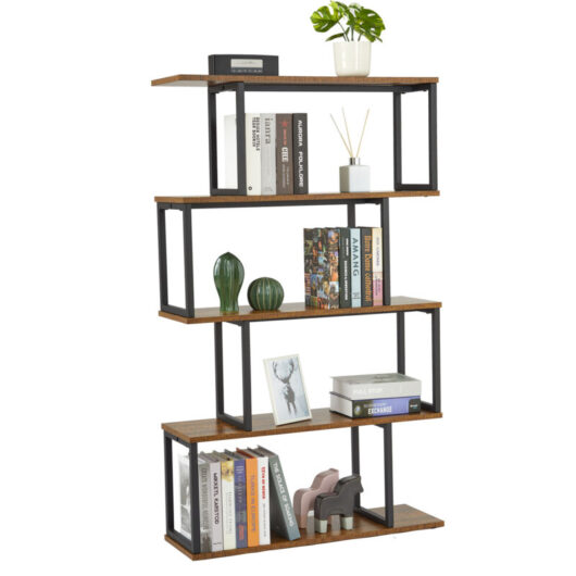 Meerveil Bookcase, 5-Tier S Shaped Bookshelf, Storage Shelving Unit, Industrial Display Shelf for Living Room, Bedroom, Home Office, Plant, 76 x 24 x