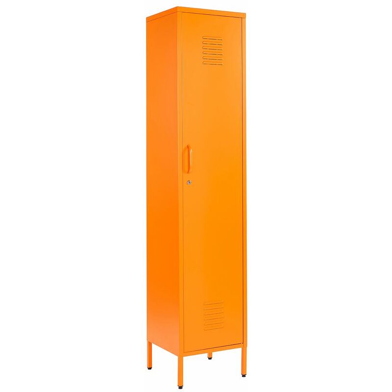 Orange Metal Tall 3 Shelve Locker Cabinet, 1 Door Wardrobe Storage Cupboard for Home or Office