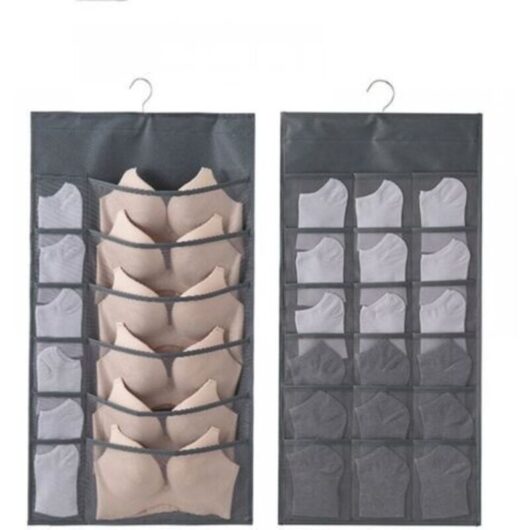 Pack Grey Hanging Underwear Storage Bags, Double Sided Hanging Underwear Organizer with Hangers and Shelves for Bras, Underwear, Ties, Socks, 30