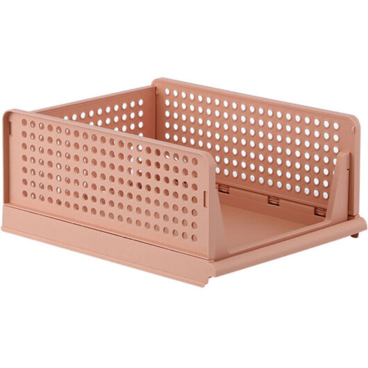 Pink storage basket, 33.5 x 43 x 18.5 cm, 1 piece, plastic drawer divider, office container for cabinet, kitchen