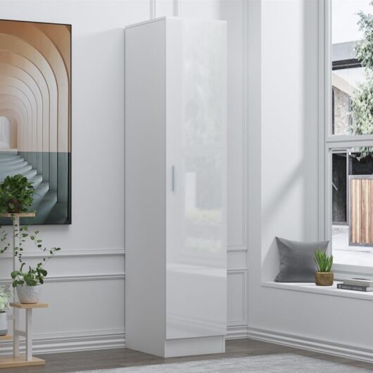 Reflect 1 Door High Gloss Wardrobe - White, Durable Melamine Finish - Modern Bedroom Storage - Single Door Wardrobe
