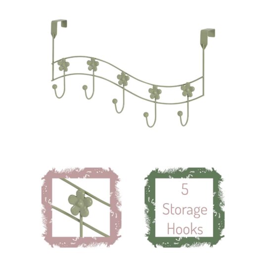 Set Of 2 Flowers Sage Green Over Door Storage Hooks