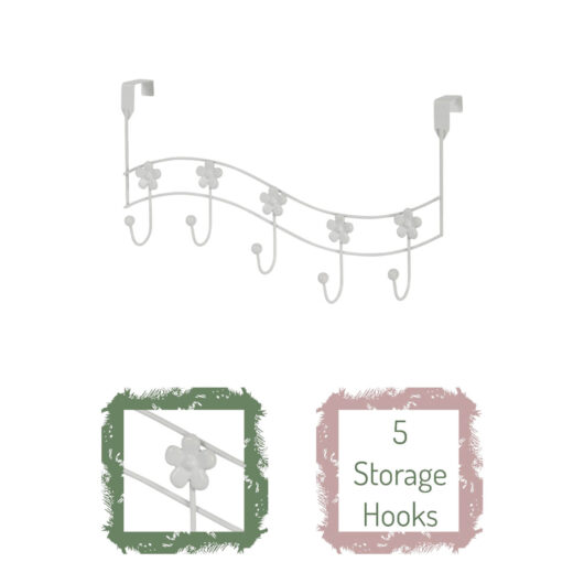 Set Of 2 Flowers White Over Door Storage Hooks
