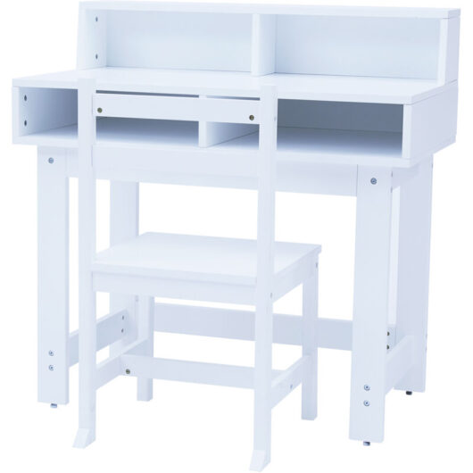 Teamson Kids - Fantasy Fields by Wooden Writing Desk with Storage, Children's Play Table and Chair Set, School Study Desk Organiser in White