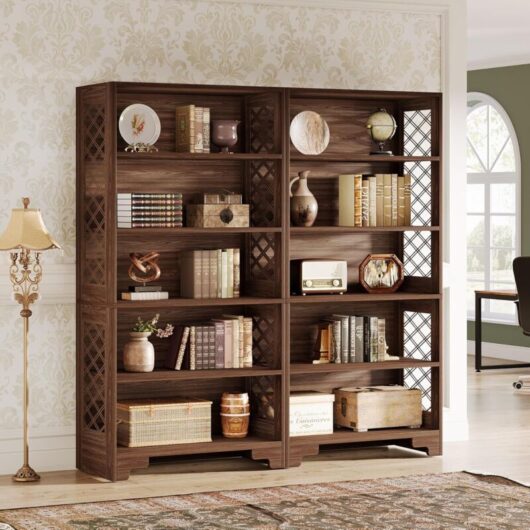 Tribesigns - 6-Tier 180CM Vintage Tall Bookcase, Floor Standing 5-Shelf Display Rack Storage Shelves Mid-Century Bookcase for Home Office, Living