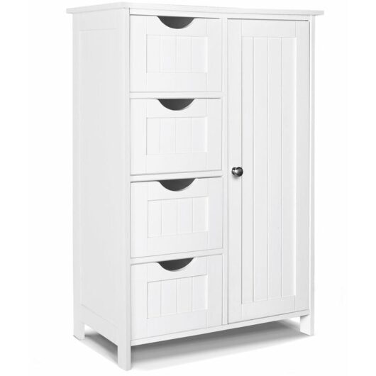 VOUNOT Bathroom Storage Cabinet Floor Freestanding Cupboard 55x30x82cm White