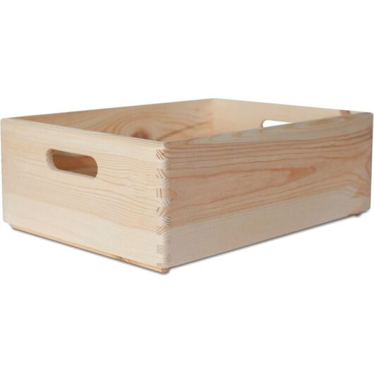 Wooden Storage Crate with Handles - Natural 40 x 30 x 14 cm