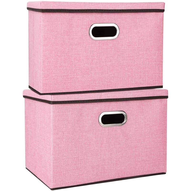 Youyijia 2 Pack Storage Boxes with Lids 45x30x30cm Large Collapsible Storage Baskets for Shelves Foldable Linen Fabric Storage Bins Cube Storage Unit
