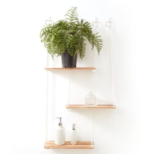 Youyijia 3 Tier Hanging Floating Shelves Wooden Wall Mounted Storage Shelf with String Rope Boho Wall Decor Rustic Display Shelving for Hanging