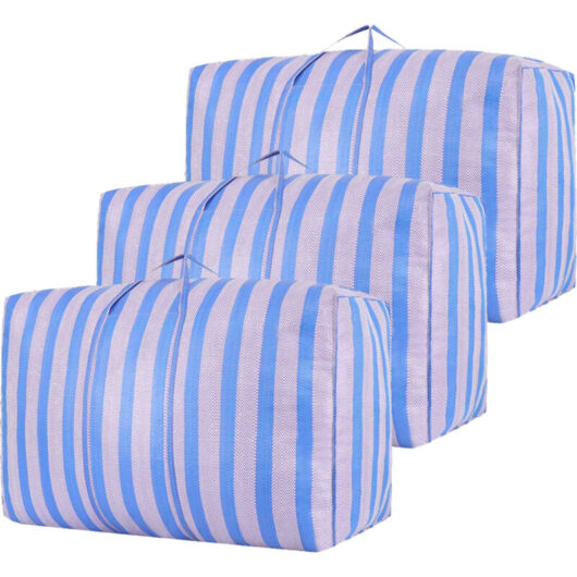 3 PACK 230L Large-capacity Car Travel Storage Bag, Quilt, Thickened Blue and White Nylon Bag, Duffel Bag, Portable Moving Bag