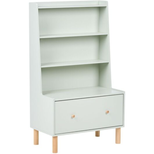 3 Tier Bookshelf Light Green MDF Pine Wood Legs Playroom Storage Kids Room QUILPIE