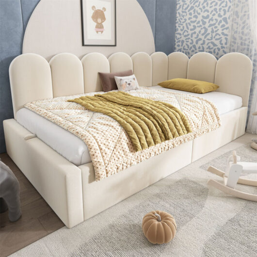 3FT Single Storage Daybed with Metal Slatted Bed Frame, 90x190cm Velvet Sofa Bed for Guest Rooms/Small Apartments(Mattress Not Included), Bed with