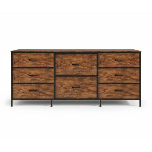 8-Drawer Fabric Dresser with Metal Frame & Wood Top, TV Stand Storage for Bedroom/Living Room, Brown