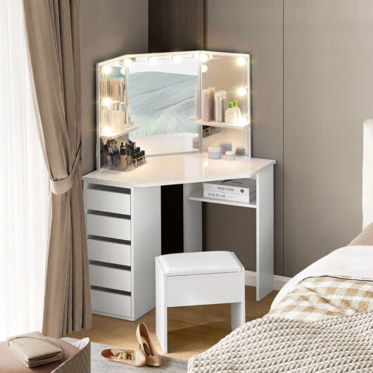 Clipop - Dressing Table, Makeup Dressing Table, Vanity Makeup Desk Set, led Lights Vanity Storage Dressing Table for Bedroom Dressing Room