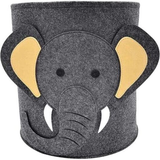 Felt Laundry Basket - Elephant, Baby Hamper, Round Storage Basket, Foldable, for Office, Bedroom, Clothes, Books