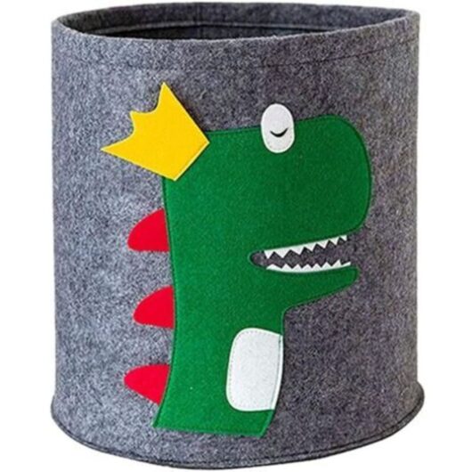 Felt laundry basket - Dinosaur, baby basket, round storage basket, foldable, for office, bedroom, clothes, books