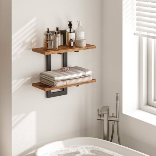 Floating Shelves, Wall Shelves Set of 2, Wall Mounted Storage 2-Tier, Wall Display Racks, Hanging Bathroom Shelves, for Kitchen, Living Room, Rustic