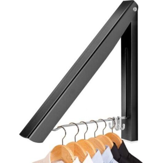 Foldable Wall Hanger (Black), Retractable Clothes Organizer Rail Space Saving for Laundry, Living Room, Bedroom, Bathroom, Balcony