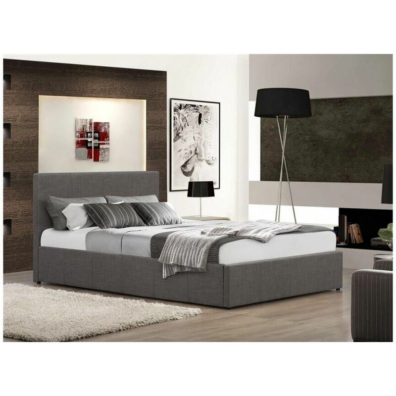 Furniturestop - Modern Storage Ottoman Gas Lift Fabric Bed - Silver Velvet- Luxury Memory Foam Mattress 5ft