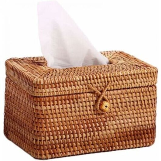 Handmade rattan tissue box, napkin storage container, desktop paper towel dispenser for home office