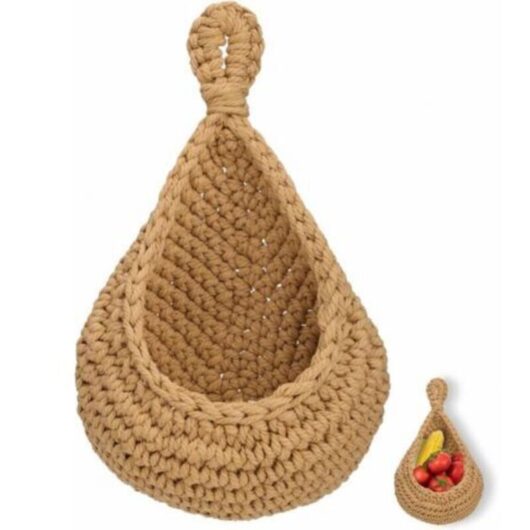 Jute Hanging Basket, Boho Storage Basket, Fruit and Vegetable Baskets, Decorative Hanging Basket for Living Room, Bathroom, Kitchen and Bedroom (S)