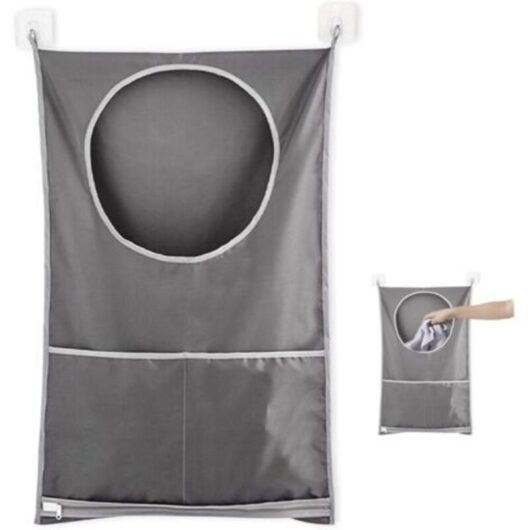 Large Capacity Laundry Basket Storage Bag, Hanging Laundry Closet Storage Bag, for Bathroom (Grey)
