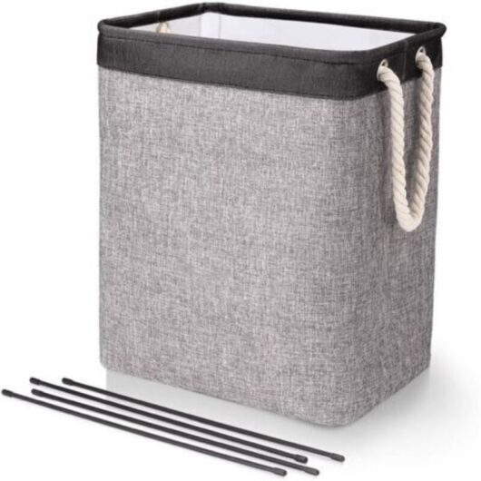 Large Laundry Basket 50 x 41 x 31 cm, Foldable Laundry Bag with Rope Handles Storage Bin Suitable for Bedroom Laundry Bathroom Black+Grey