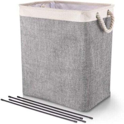 Large Laundry Basket 50 x 41 x 31 cm, Foldable Laundry Bag with Rope Handles, Storage Bin Suitable for Bedroom, Laundry Room, Bathroom, Beige+Grey