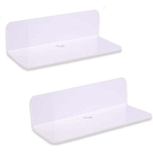 [NEVER USED] Floating Wall Shelves - 2 Pieces White, Punch-Free Wall Shelves, Acrylic Storage Wall Shelves - 22.9 8.9 6.1 cm for Living Room,