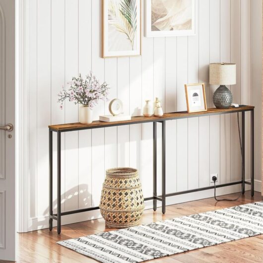 Narrow Console Table with Charging Station, 200 cm Behind Sofa Table, Long Hallway Table, Slim Console Table for Hallway, Bedroom, Living Room,