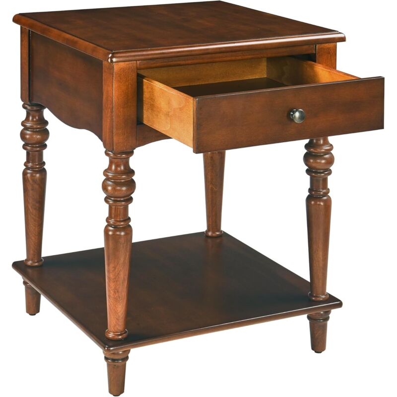 PADMA HOUSE Set of 2 End Table with Drawer and Storage Shelf, Solid Wood Sofa Side Table, Square Beside Table, Narrow End Table, Telephone for Living