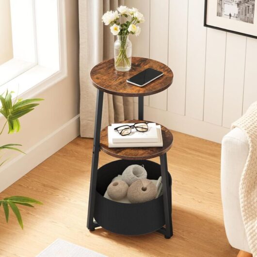 Round Side Table, 3 Tier Small Bedside Table with Storage Shelves, Accent Sofa Side Tables Compact Corner End Tables for Small Space in Living Room,