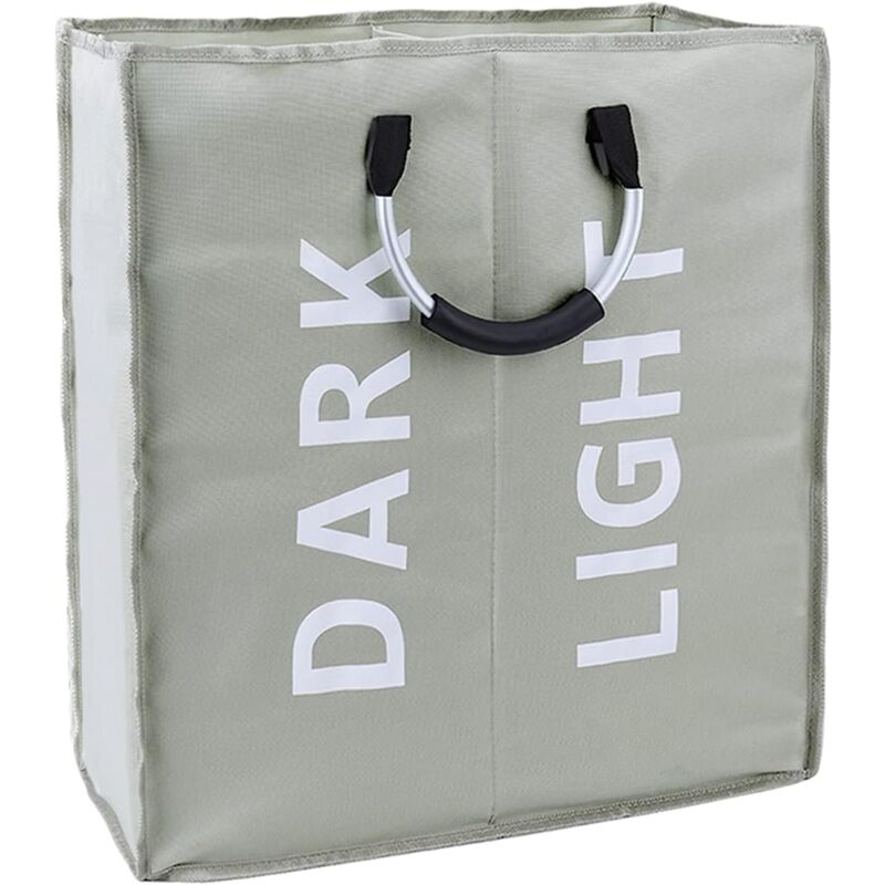 Serbia - Panier à Linge Pliable 2 Compartiment Corbeille à Linge Grande Tissu Impermeable avec Poignée Panier de Rangement Gris pour Chambre