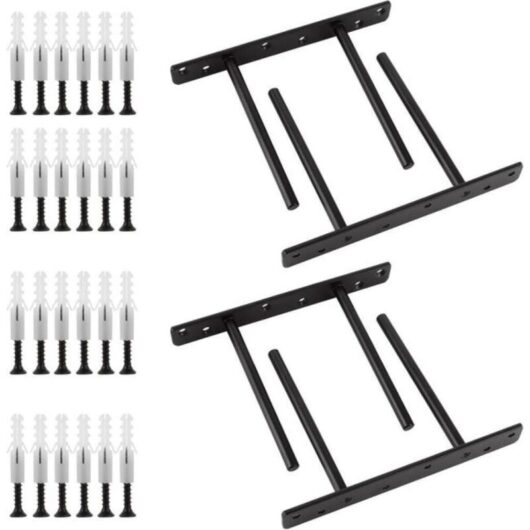 Set of 4 black invisible brackets, 200x150mm - Floating brackets for wall shelves, kitchen, bedroom