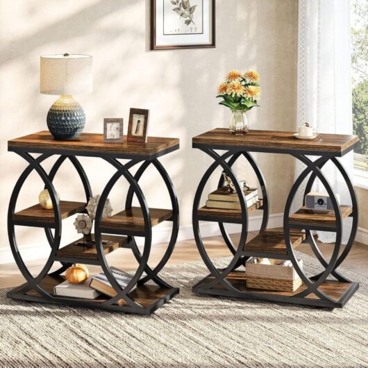 Tribesigns 4-Shelf Side End Table, 2 set, 23.6-Inch Rustic Narrow Bedside Table with Storage for Living Room, Bedroom, Entryway