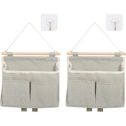 Wall-mounted storage bag, 2-piece hanging storage organizers, foldable wall organizers with 3 pockets for over-the-door storage