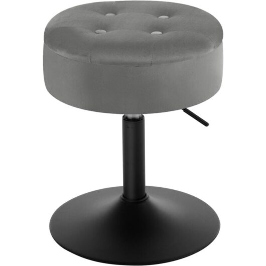 1x Height Adjustable 360°Rotatable Padded Swivel Comfortable Upholstered Seating with Storage, Dark Grey - Woltu
