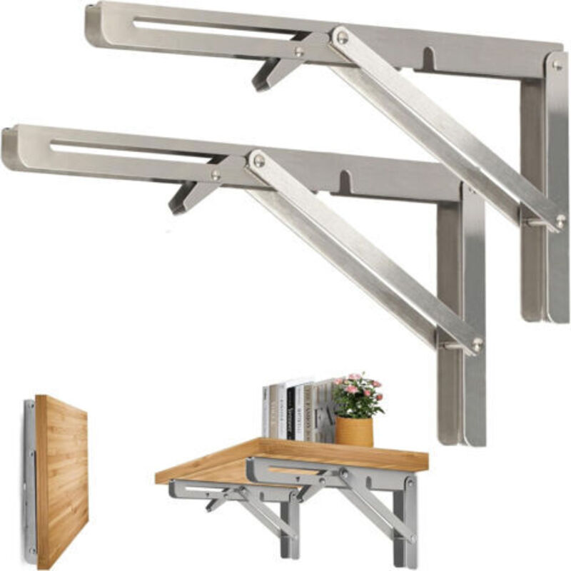 2 Pieces Folding Shelf Bracket, 300mm Folding Angle Bracket Support, Wall Mounted Folding Brackets, for Table Shelf Wall Garage Kitchen Bedroom