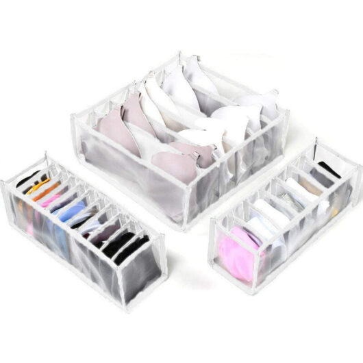 3 lightweight, foldable nylon mesh drawer dividers for underwear, bras and socks, for organized drawer storage