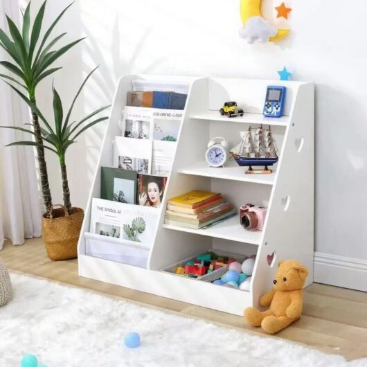 4 Tier Kids Wooden Bookshelf, Sling Bookcase,Baby Storage Book Rack