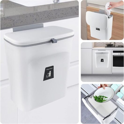 9L Compost Bin, Kitchen Trash Can with Lid Small Trash Can Hanging Over Countertop or Under Sink Organic Waste Storage Container Plastic Smell Proof,