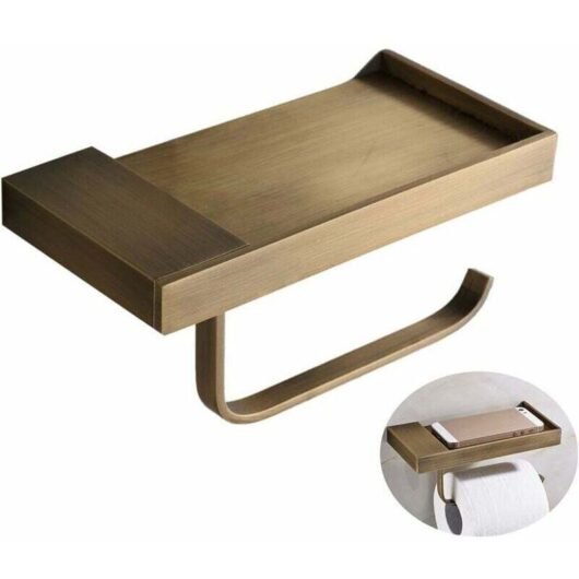 Antique Style Toilet Paper Holder with Storage Space Made of Quality Brass Ideal for Smartphone Multi Function Toilet Paper Holder for Bathroom with
